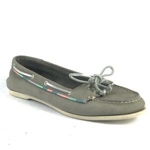 Sperry Audrey Gray Boat Shoe Satin Trim Grey Sz 9